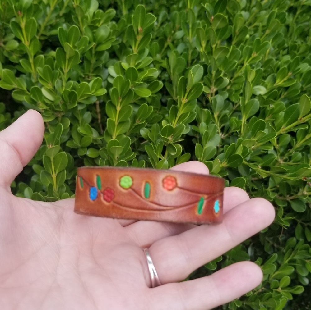 Vintage Tooled Leather Bracelet from the '70's L